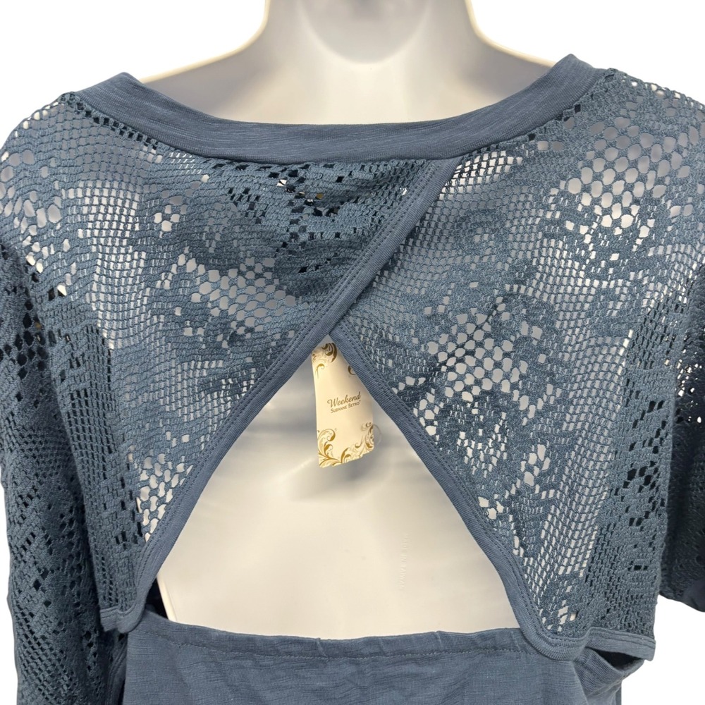Suzanne Betro Weekend Blue Lace Yoke Cutout Back Tunic Top 2X‎ NWT U2602005 - Picture 4 of 10